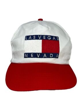 Vintage Las Vegas Nevada Snapback Hat Tommy Hilfiger Style 90s Red White
